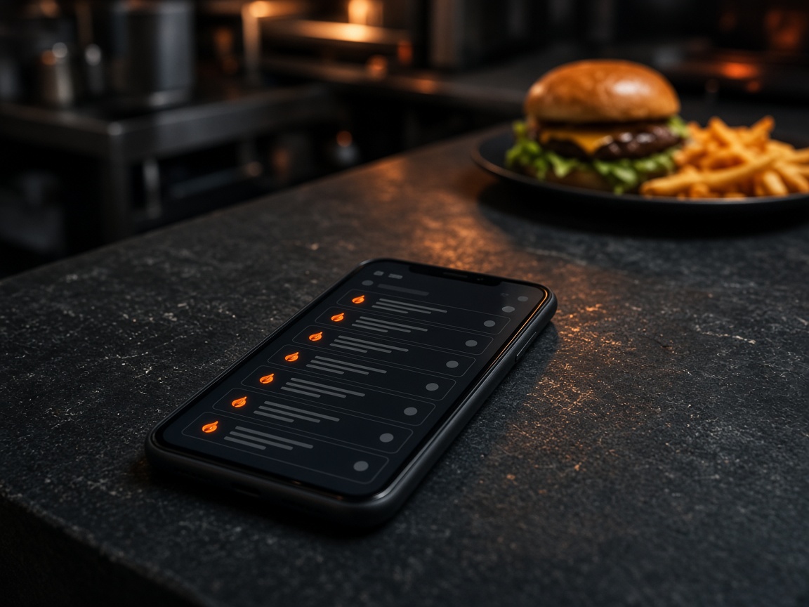Kitchen counter with live order tickets