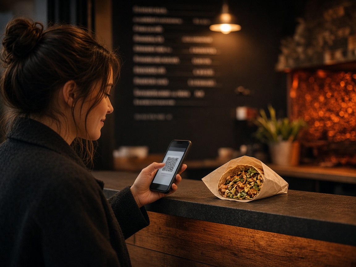 Customer ordering from a takeaway on their phone